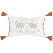 Zoe - Coussin en coton biologique imprimé ours multicolore et pompons 25x40