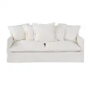 Barcelone - Canapé convertible 3/4 places effet lin blanc, matelas 6 cm