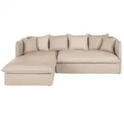 Canapé d'angle gauche convertible 4/5 places effet lin beige, matelas 10 cm