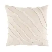 Coussin en coton motifs bouclettes brodés beiges et blancs 45x45