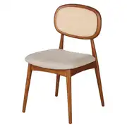 Fifty - Chaise en bois d'hévéa, lin écru et tressage