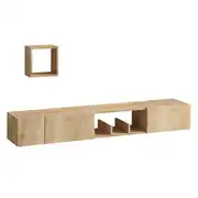 Meuble TV suspendu 1 niche 3 portes décor chêne saphir - L180 cm