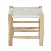Tabouret en bois de teck et coton recyclé blanc