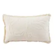 Coussin en coton brodé écru à franges 30x50