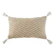 Caland - Coussin en coton recyclé et coton beiges avec pompons 30x50