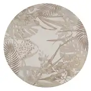 KALINDA - Tapis rond tissé jacquard motif feuillage beige D200