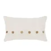 Coussin en coton biologique tissé jacquard écru boutons en noix de coco 50x30
