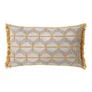 Aika - Coussin motifs graphiques multicolores à franges 50x30