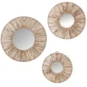 LEONORE - Déco murales en jute tressé et miroirs (x3)