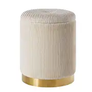 ADRIANNA - Tabouret coffre en velours plissé blanc et doré