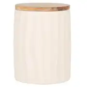 TUZ - Pot en céramique blanche couvercle en bois d'acacia H16