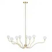Suspension en métal doré 8 globes opaques et tige en métal doré