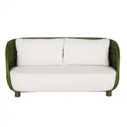 Valencia - Canapé de jardin 3 places en résine tressée vert kaki et coussins en polyester recyclé beige