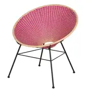 Cobie - Fauteuil de jardin en acier noir et résine recyclée tressée rose et beige
