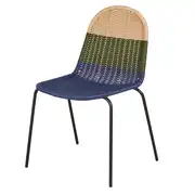 Isalia - Chaise de jardin en acier noir et résine vert kaki, beige et bleue