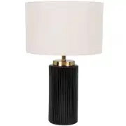 Vigo - Lampe en céramique noire  et abat-jour en polyester recyclé écru