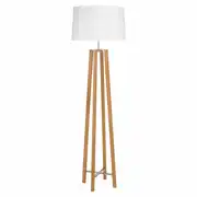 Sheffield - Lampadaire trépied en bois de platane et abat-jour blanc H160