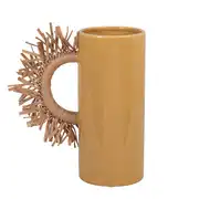 Fanto - Vase en faïence jaune moutarde et raphia H24