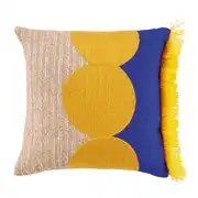 Yecla - Coussin de jardin motifs brodés tricolores et franges 45x45