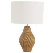 Irene - Lampe en céramique striée vert kaki et abat-jour en tissu beige crème