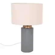 Vigo - Lampe en céramique striée bleu gris et abat-jour écru