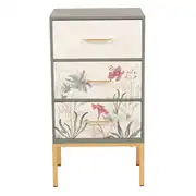 Petit meuble de rangement 3 tiroirs imprimé floral vert sauge et beige