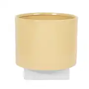 Cache-pot en grès jaune et blanc H21