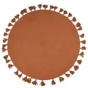 Nina - Tapis enfant rond caramel et doré à pompons D110